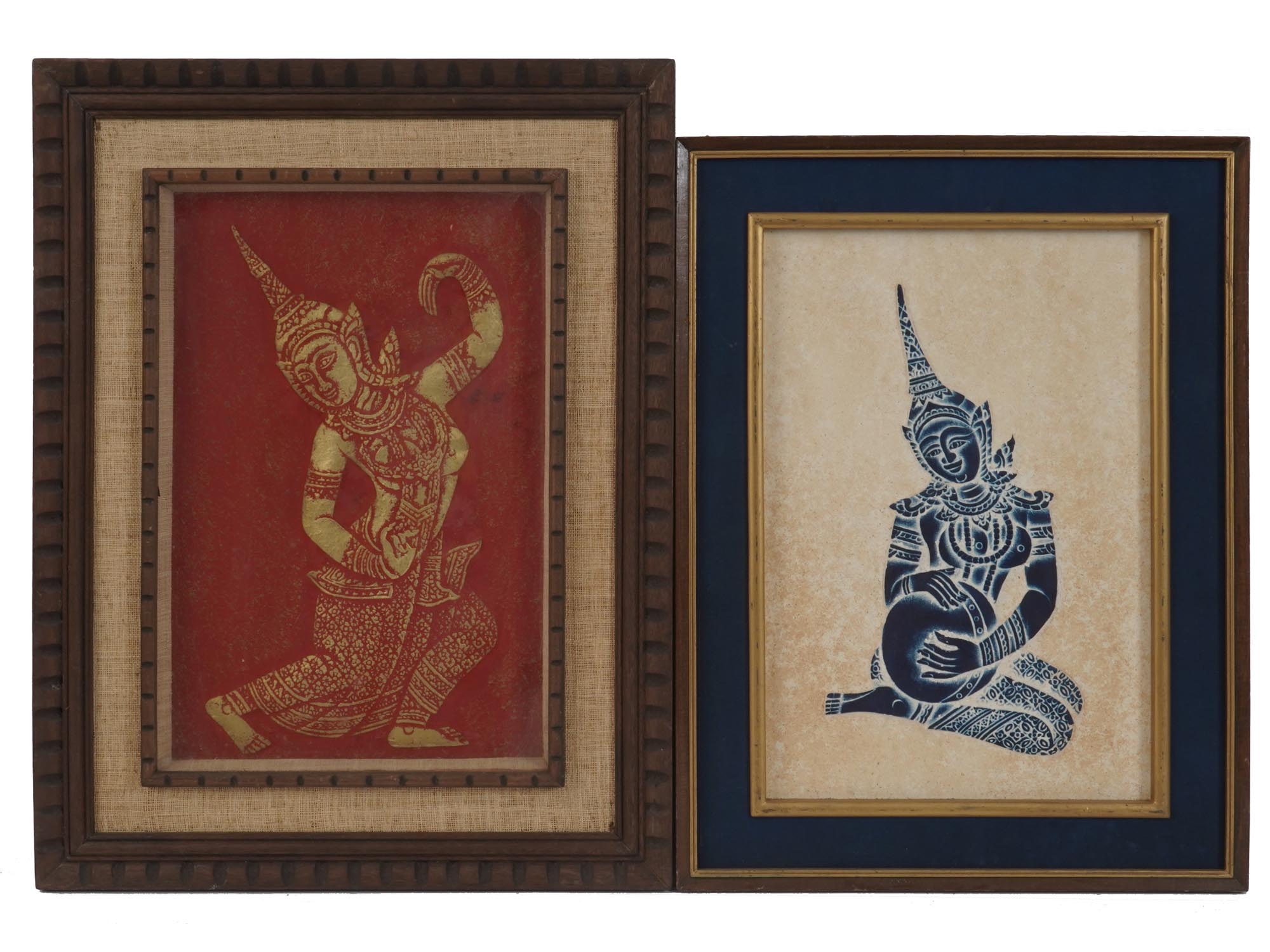 TWO MID CENTURY THAI TEMPLE RUBBINGS WITH DANCERS